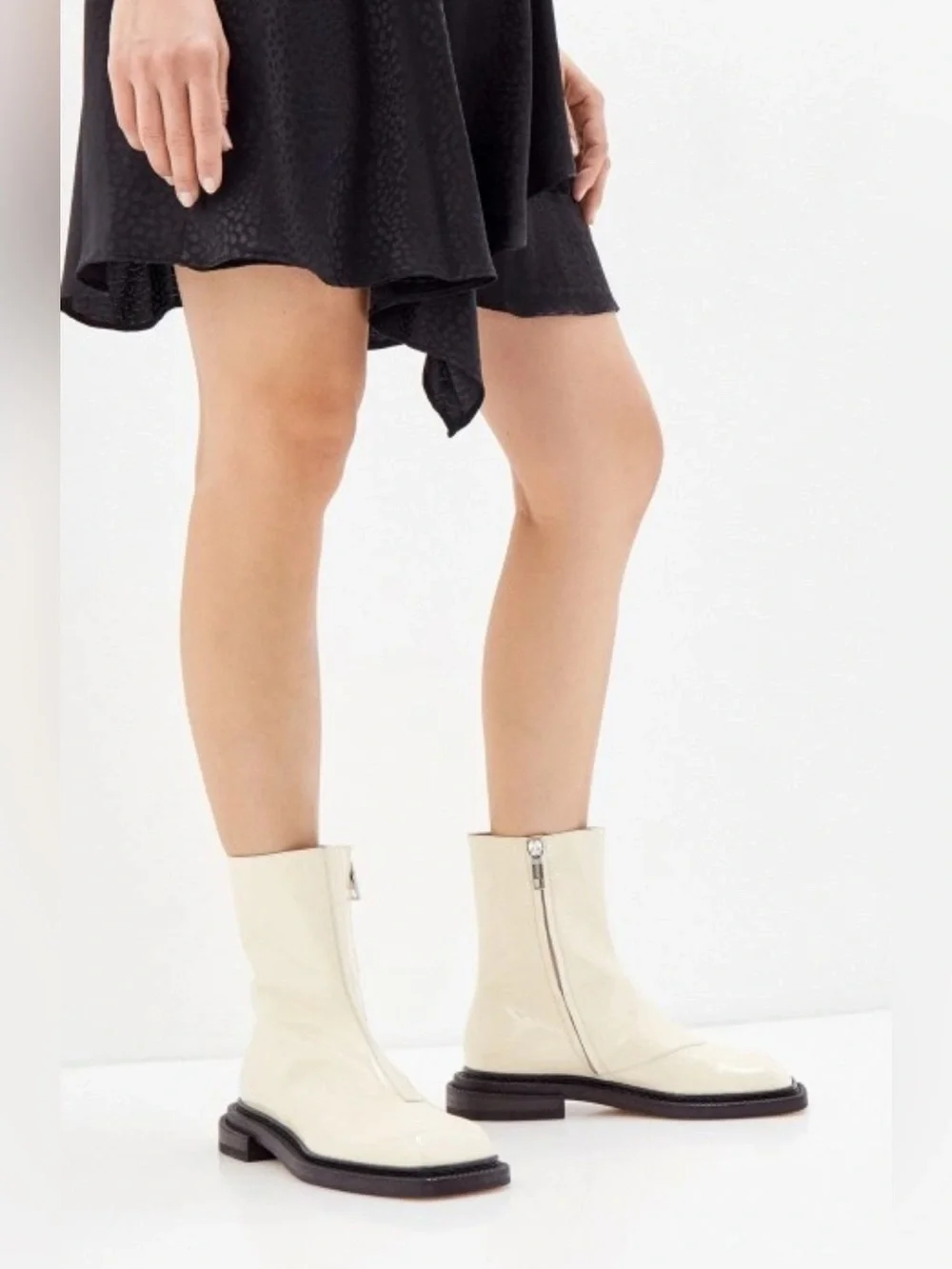 Sportmax by Max Mara Aiello Patent Leather Ankle Boots Ivory Shoes IT 39 US 9